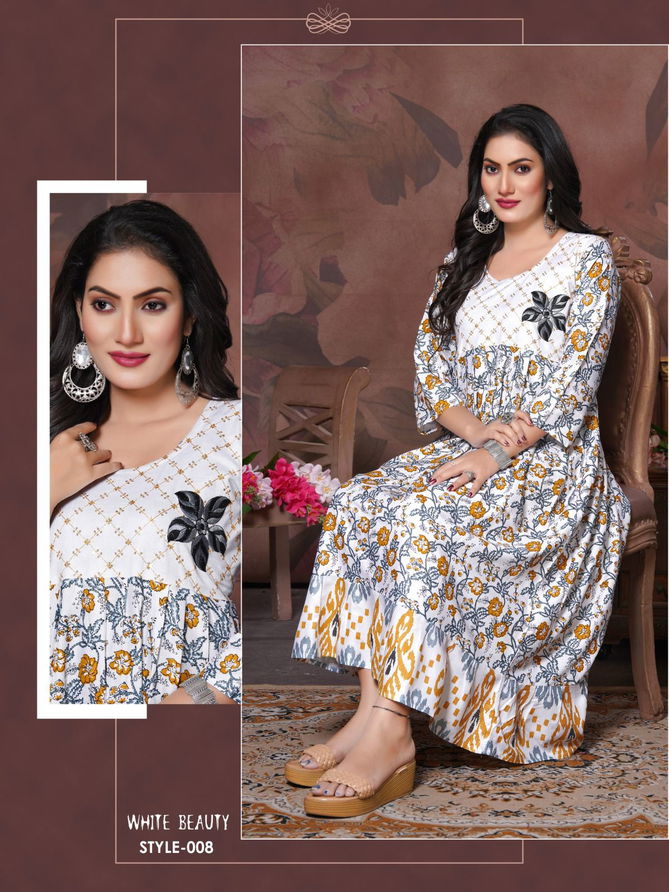 Trendy White Beauty 01 Printed Anarkali Kurtis Catalog
